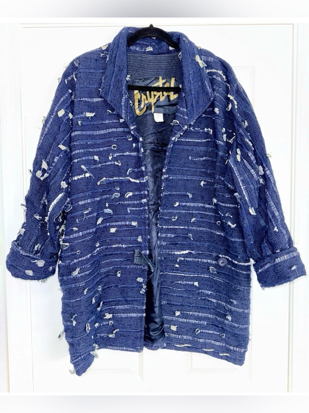 VINTAGE CRYSTAL Handwovens Denim Frayed Avant-Garde Heavyweight STREETWEAR Y2K